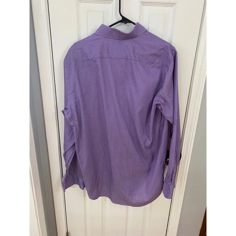 Robert Graham Button Down Shirt Mens 16.5 Purple White Striped Long Sleeve - Picture 7 of 7